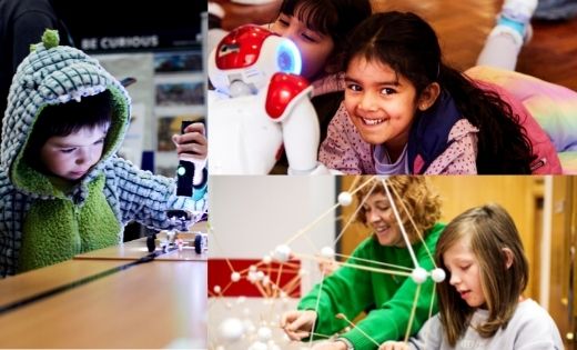 A selection of shots of children enjoying Be Curious activities on campus.