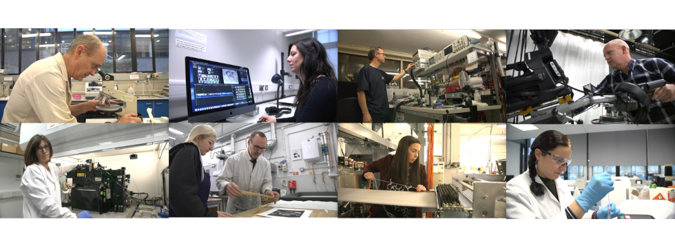 A composite image of various technicians at work.