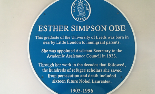 The blue plaque honouring Esther Simpson.