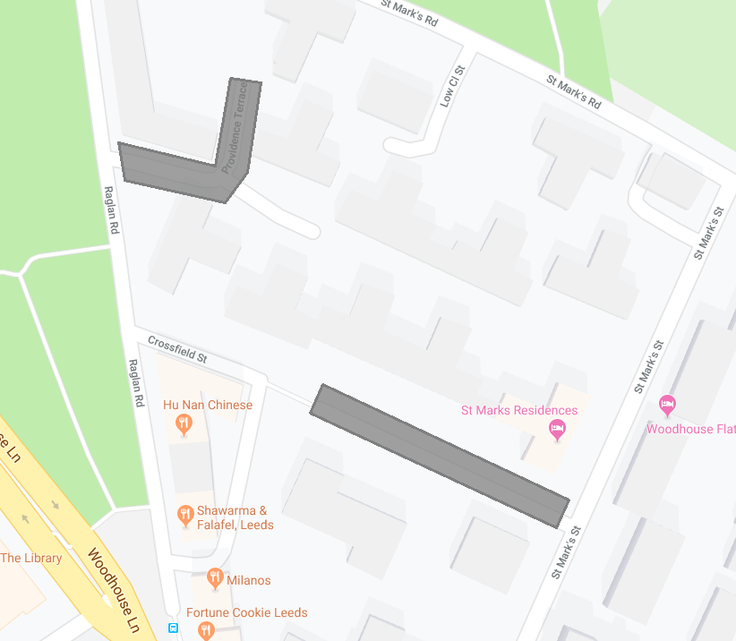 A map outlining the grey zone near St Mark's Street and Providence Terrace
