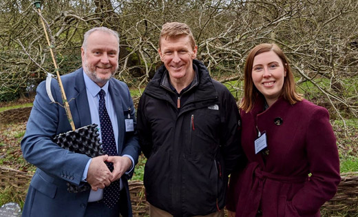 Jade with astronaut Tim Peake, Catalyst CEO Martin Pearson and one of the ‘space saplings’ (Image credit: Catalyst Science Discovery Centre). January 2020