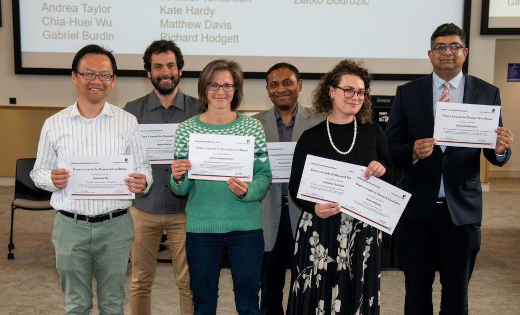 The winners of the inaugural Dean's Awards for Research, in the Esther Simpson lecture theatre.