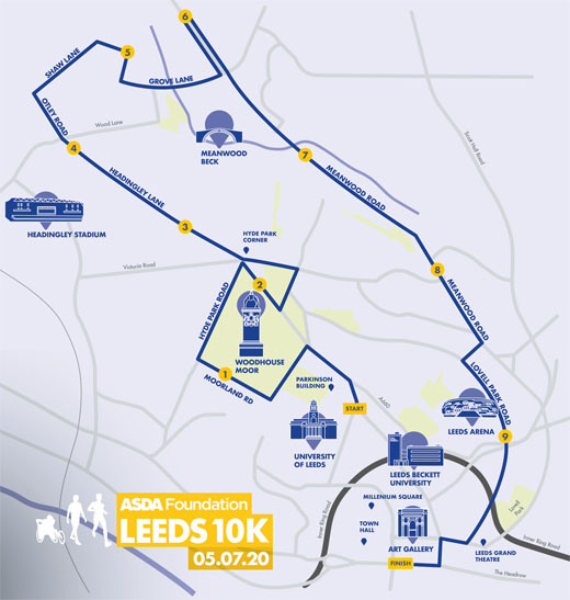 A map of the new Leeds 10K race route. January 2020