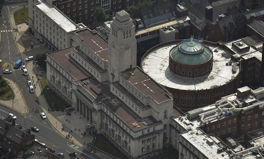 An aerial shot of the Parkinson Building. May 2020.
