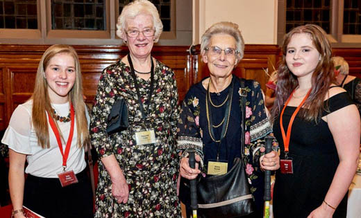 At the Vice-Chancellor’s Scholarships Reception are Scholars Emily Dingley (left) and Megan Lund (right), with alumni Margaret Taylor (General Studies 1958) and Nancy Donner (MA Latin 1966). December 2018