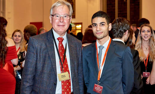 At the Vice-Chancellor's Scholarships Reception are Donor Michael Readman (Physics 1977) with scholar Yousef Mohamed Khaled Mostafa Elsayed. December 2018