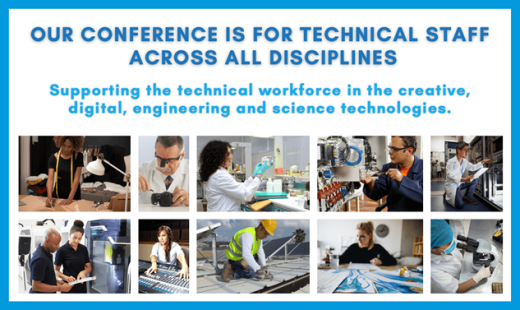 A conference poster showing images of Technicians performing various roles.