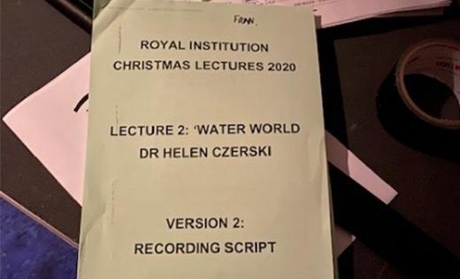 Photo of the script backstage at the recording of Lecture two