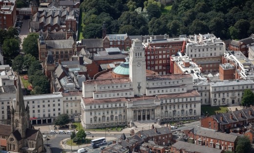 An aerial shot of the front of the Parkinson Building