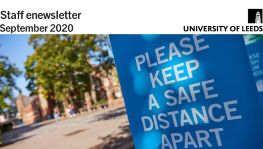 The banner image for the 30 September edition of enews, showcasing some of the social distancing signage on campus. September 2020.