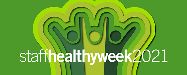 The Staff Healthy Week 2021 logo featuring three people outlined in green.