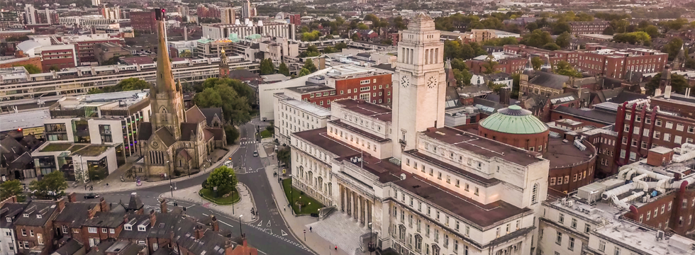 An aerial photograph of campus taken from above the Parkinson building.