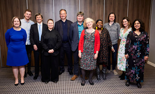 Professor Simon Armitage (centre), the new Poet Laureate, with judges and finalists in the inaugural Brotherton Poetry Prize. June 2019