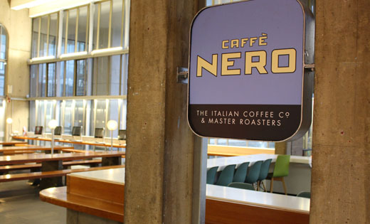 The new Caffé Nero outlet has opened, replacing the Waterside Café on Level Six of the Roger Stevens Building. January 2020