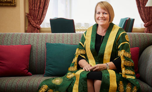 Professor Dame Jane Francis, pictured during robing ahead of her installation as the University's new Chancellor, July 2018