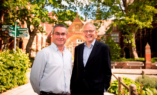 Dr Dave Lewis and Professor Nigel Lockett outside the Great Hall.
