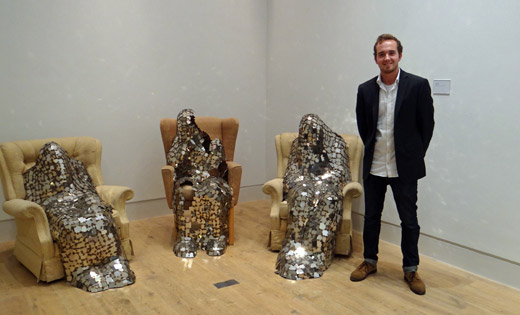 Ben Eggleton with his FUAM Graduate Art Prize winning sculptures 'Immurement'