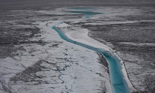 The image shows an ice sheet in Greenland. Photo credit: Chris Bellas.