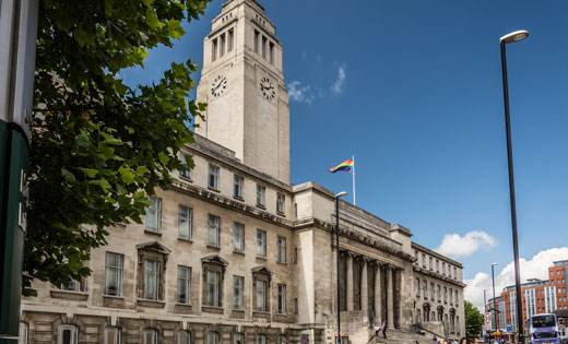 The rainbow flag flies at the Parkinson Building. May 2020