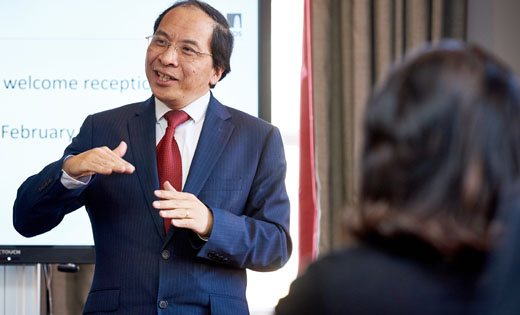 Professor Hai-Sui Yu, Deputy Vice-Chancellor: International, speaking at the international staff welcome reception. March 2019