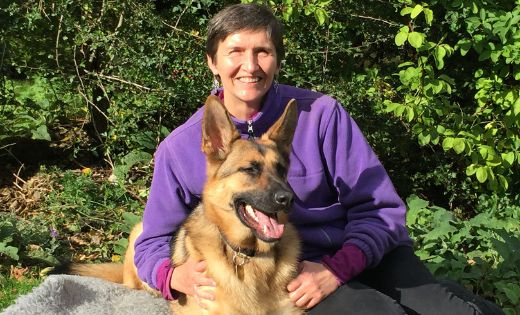 Professor Anna Lawson with guide dog Fin
