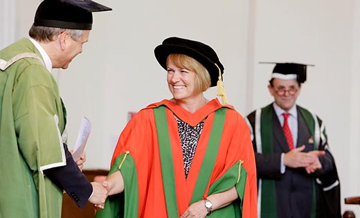 Professor Dame Jane Francis, pictured when she received her honorary degree from the University June 2018
