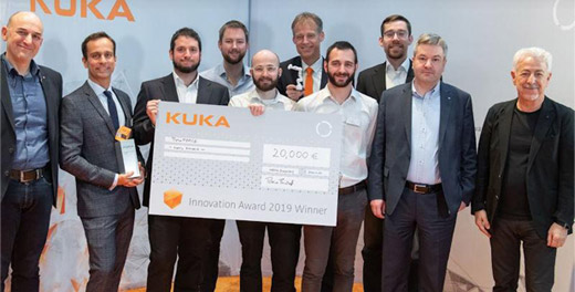 Professor Pietro Valdastri with his team, winners of the KUKA Innovation Award 2019. December 2019