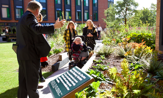 Mike Leonard, Residential Property Manager, at the official opening of the University's new sensory garden. September 2018.