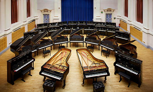 28 Steinway pianos in the Clothworkers Centenary Hall December 2017
