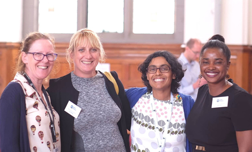 Image shows Professor Barbara Evans, Dr Ann Mdee, Dr Lata Narayanaswamy and Alesia Ofori celebrating the launch of the Water Woman Award during the 10th anniversary event for water@leeds