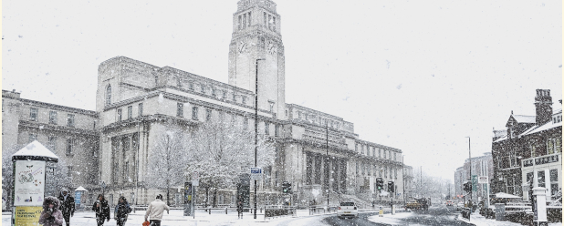 The Parkinson Building in the snow.